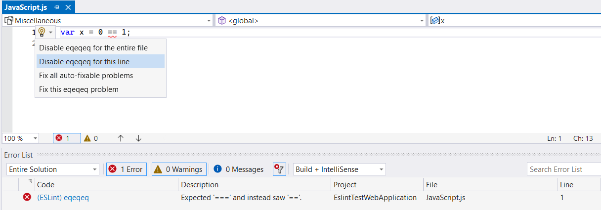 Screenshot: Schnelle Aktionen für das Linten