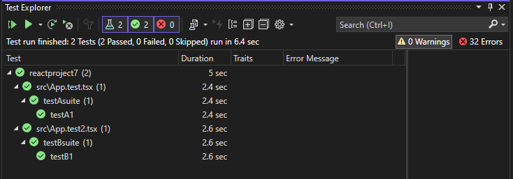 Screenshot: Ergebnisse des Test-Explorer (.esproj)
