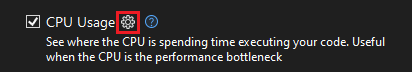 Screenshot des Einstellungssymbols für die CPU-Auslastung.