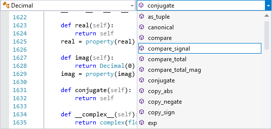 Screenshot der Navigationsleiste im Visual Studio-Editor.