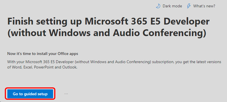 Microsoft 365 Entwickler-geführte Einrichtung