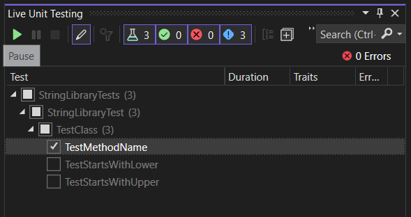 Screenshot, der den Wiedergabelisten-Editor für Live-Komponententests zeigt.
