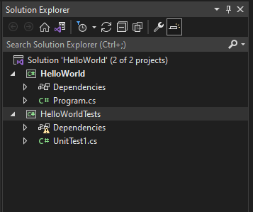 Unit-Testprojekt in Projektmappen-Explorer
