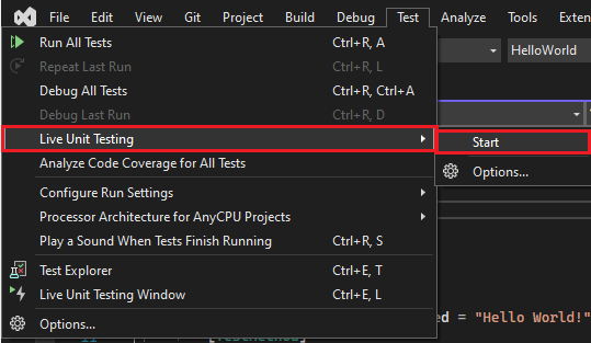 Starten von Live-Einheitstests in Visual Studio 2022