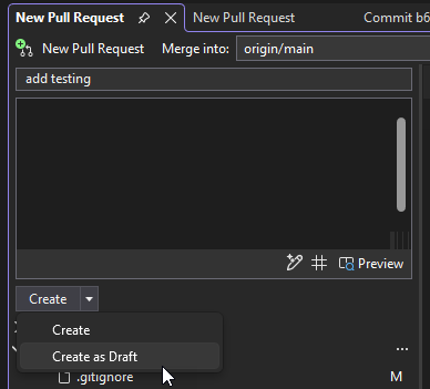 Screenshot der Option zum Erstellen einer neuen Pullanforderung als Entwurf.