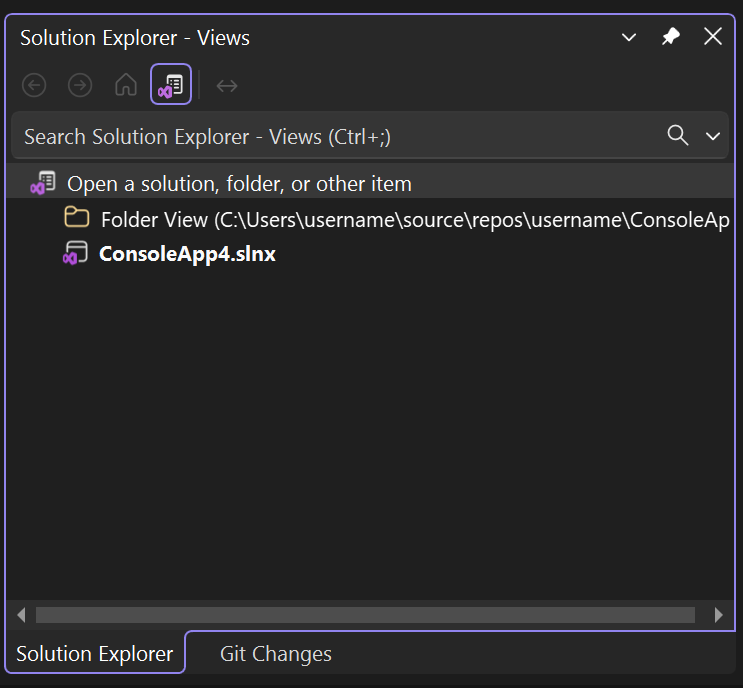 Screenshot der Ordneransicht im Projektmappen-Explorer in Visual Studio.