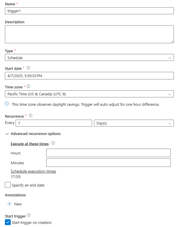 Screenshot: Einrichten des Triggers