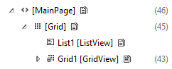 Screenshot des visuellen Baums mit eingeklappter Listenansicht.