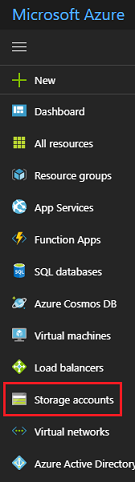 Screenshot des Menüs im Azure-Portal. Speicherkonten sind hervorgehoben.