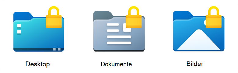 Symbole der bekannten Ordner mit einem Vorhängeschloss, das die Verschlüsselung status darstellt.