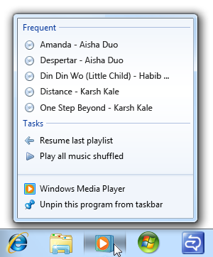 Screenshot der Sprungliste nach Songs 