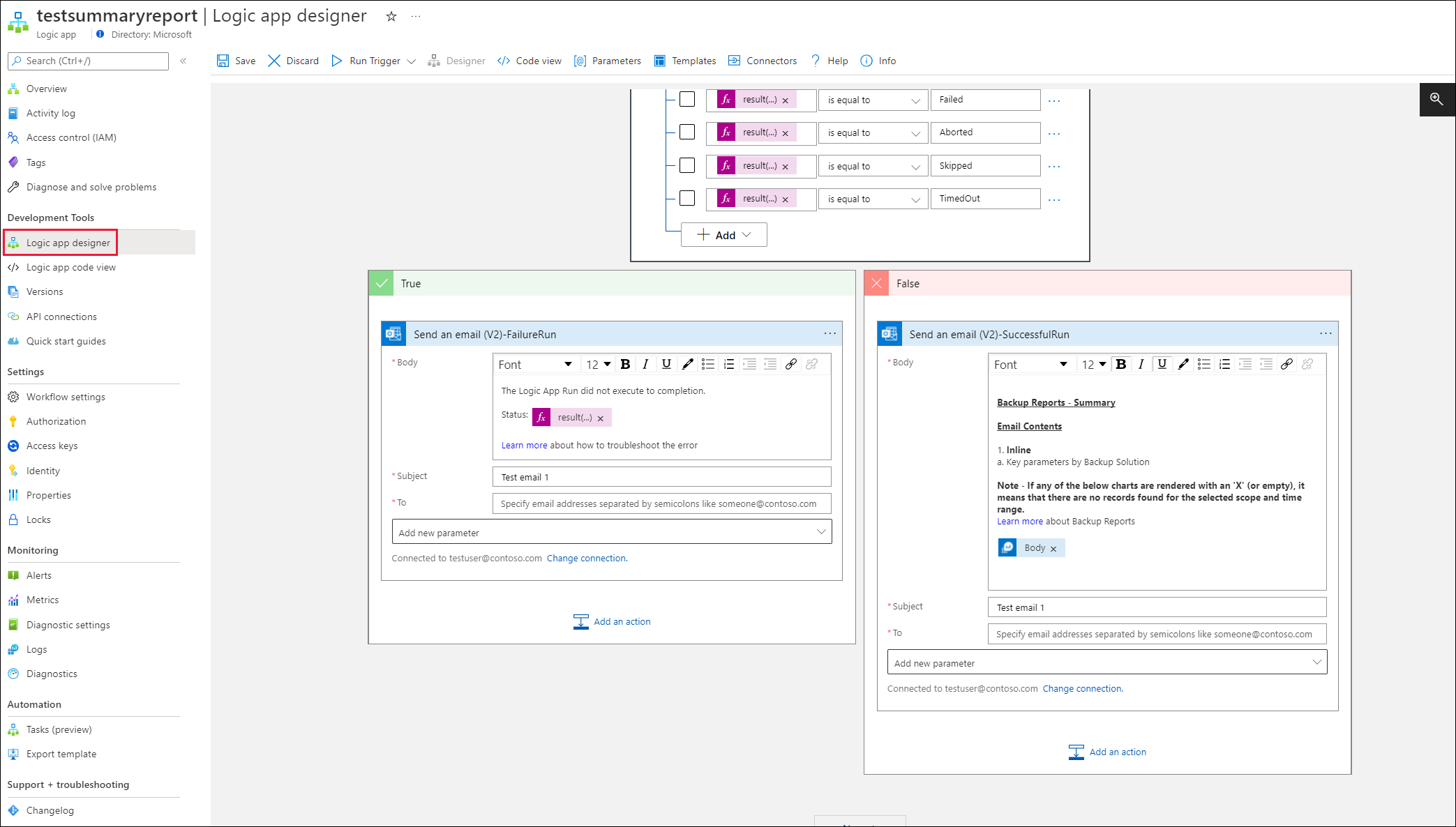 Screenshot shows the selection of Logic app designer.