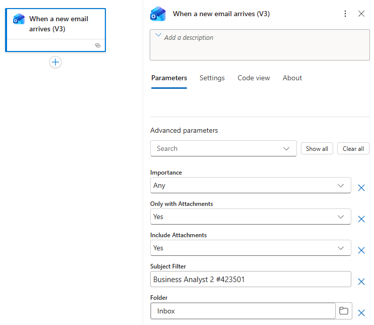Screenshot shows Consumption workflow and Office 365 Outlook trigger.