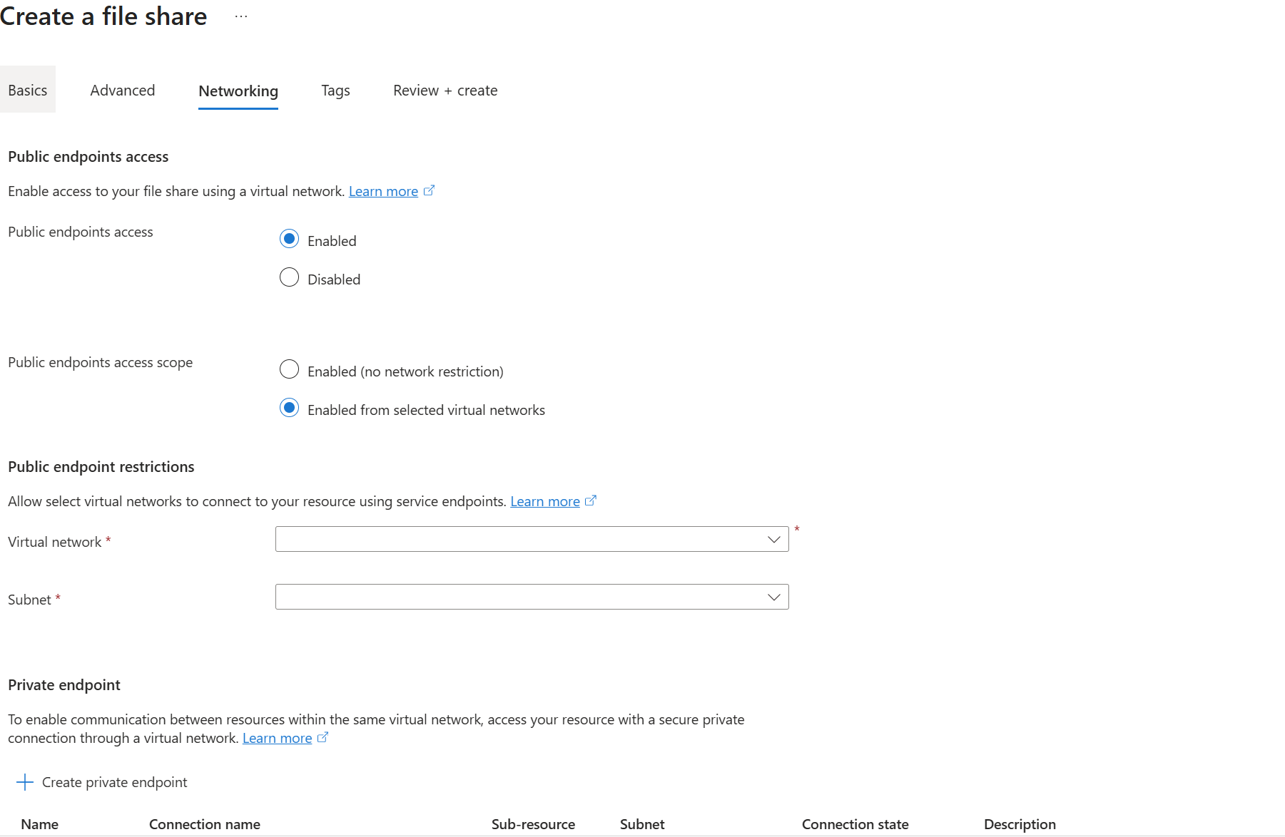 A screenshot of the  of service endpoint tab.