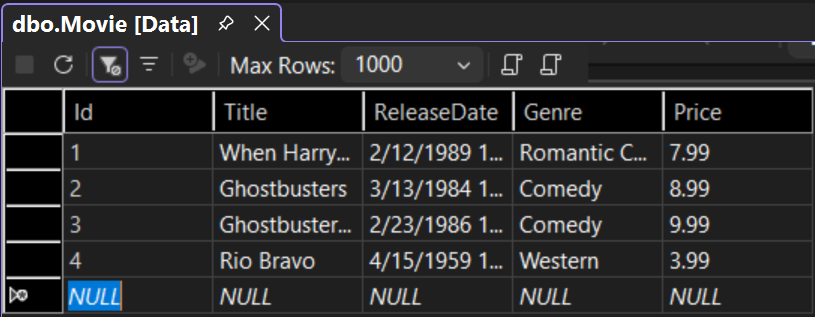 Movie table has seeded data.