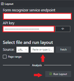 Screenshot that shows the Layout dropdown pane.