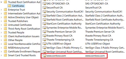 Screenshot of trusted root certificates.