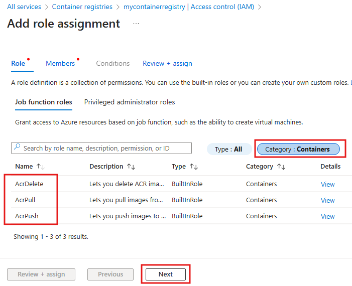 Screenshot showing how to filter a category for containers.