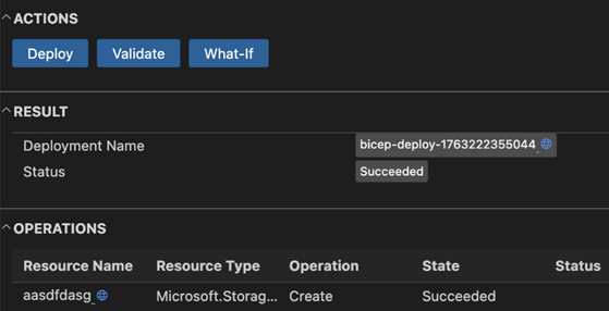 Screenshot of deployment pane in Visual Studio Code.