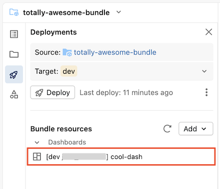 Click a dashboard in bundle resources