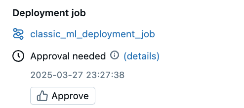 Approve button on the Model Version page in the deployment job sidebar.