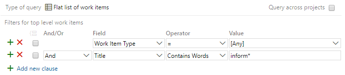 Screenshot that shows using a wildcard with the Contains Words operator.