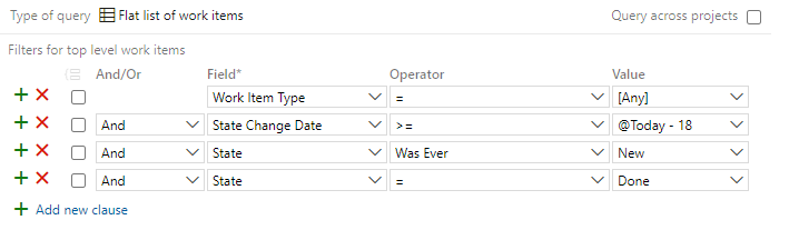 Screenshot that shows the Query Editor filter for State Change Date and State fields.