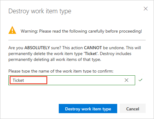 Screenshot of delete field, confirmation dialog.