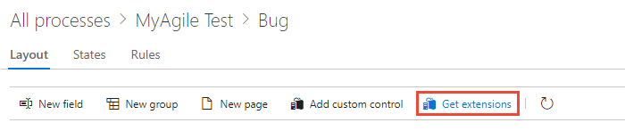 Screenshot of Process, WIT, Bug, Layout, Get extensions.