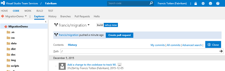 Screenshot that shows repo validation in CODE Explorer.