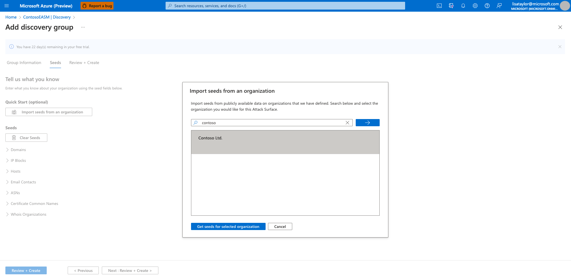 Screenshot that shows the Discovery screen with Add Discovery Group highlighted.