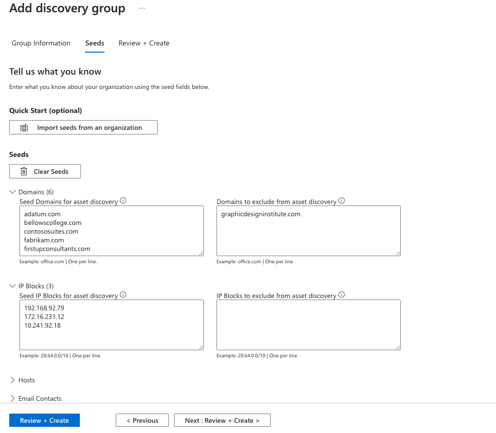 Screenshot of the Quick Start option showing the search field for selecting a preconfigured attack surface for your organization.