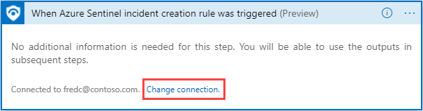 Screenshot of the Microsoft Sentinel connector showing where to select Change connection to update authentication.