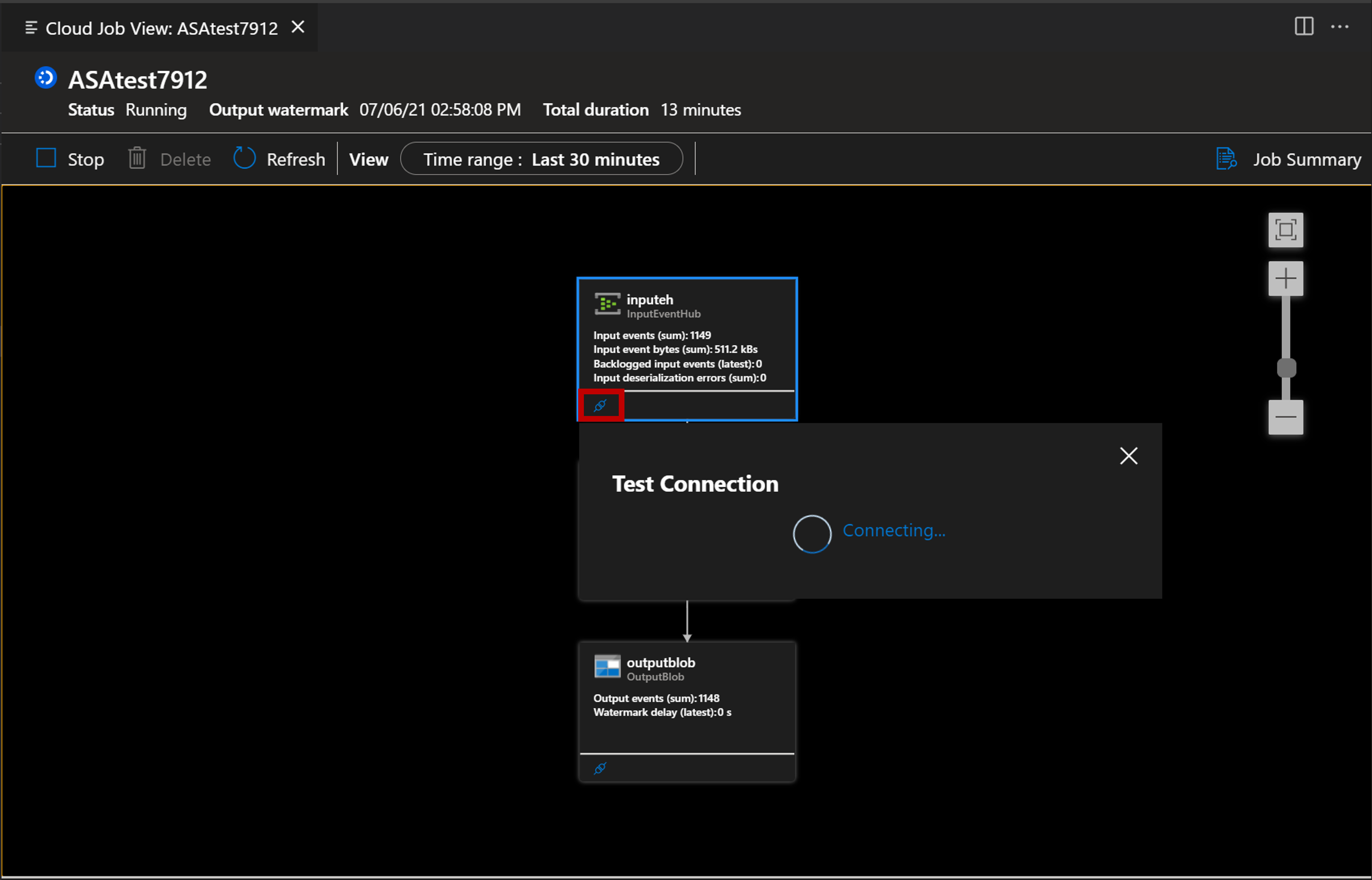 Screenshot of VS Code extension testing connection.