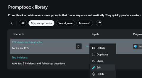Screenshot of promptbook library showing the list of saved promptbooks.