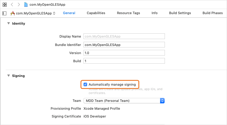 Xcode automatic signing Screenshot of Xcode automatic signing value.