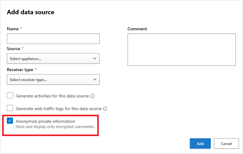 Screenshot of the option to anonymize private information for an automated data source upload.