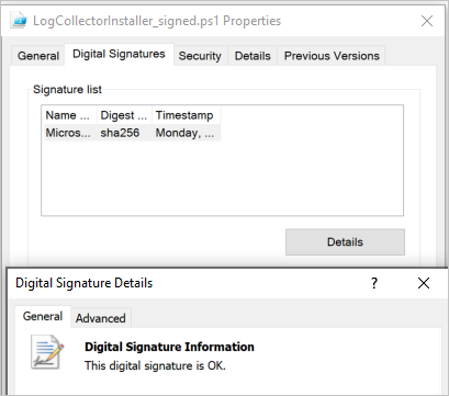 Screenshot showing a valid digital signature from Microsoft Corporation.