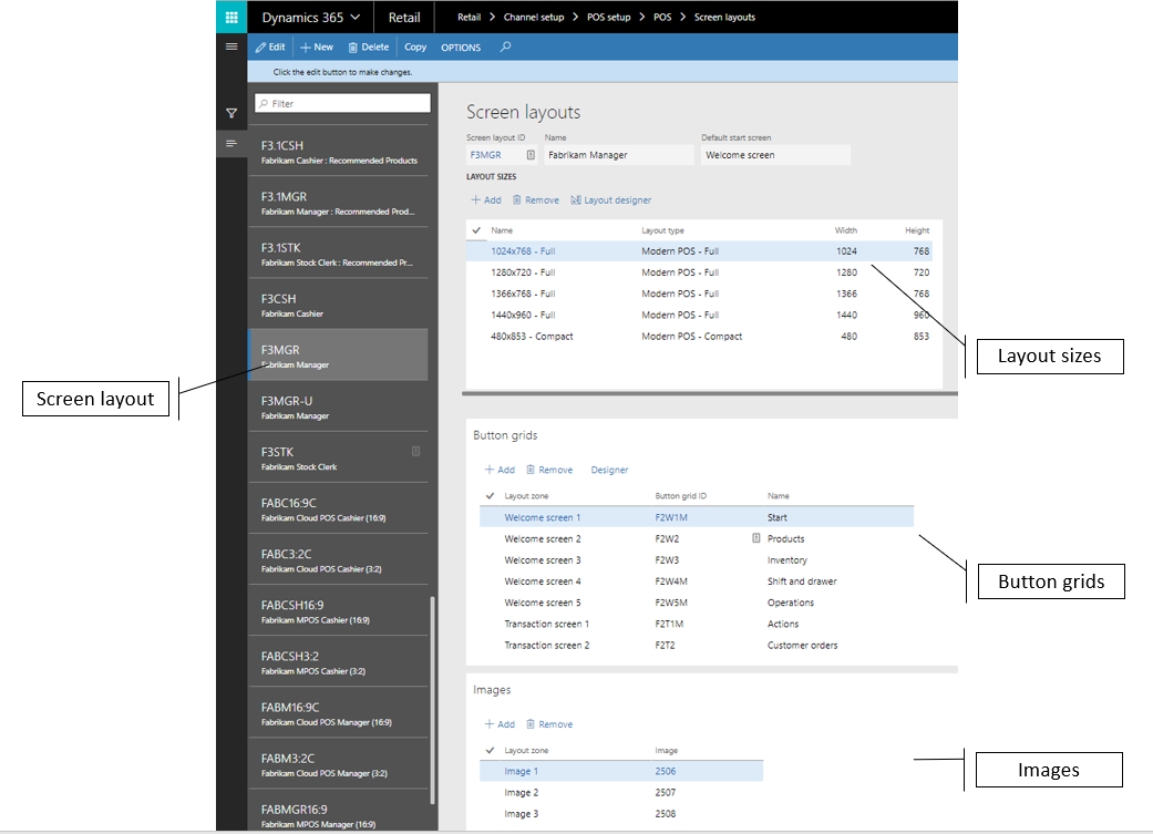 Screenshot of POS Screen layout view.
