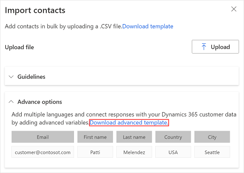 Download an advanced CSV template to create a recipient list Download a advanced CSV template to create a recipient list.