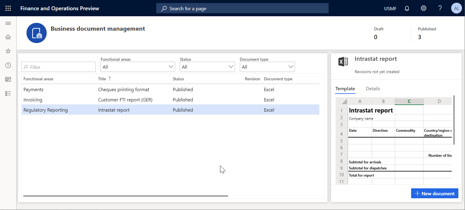 Screenshot of the Business document management workspace page for Accounts receivable clerk.