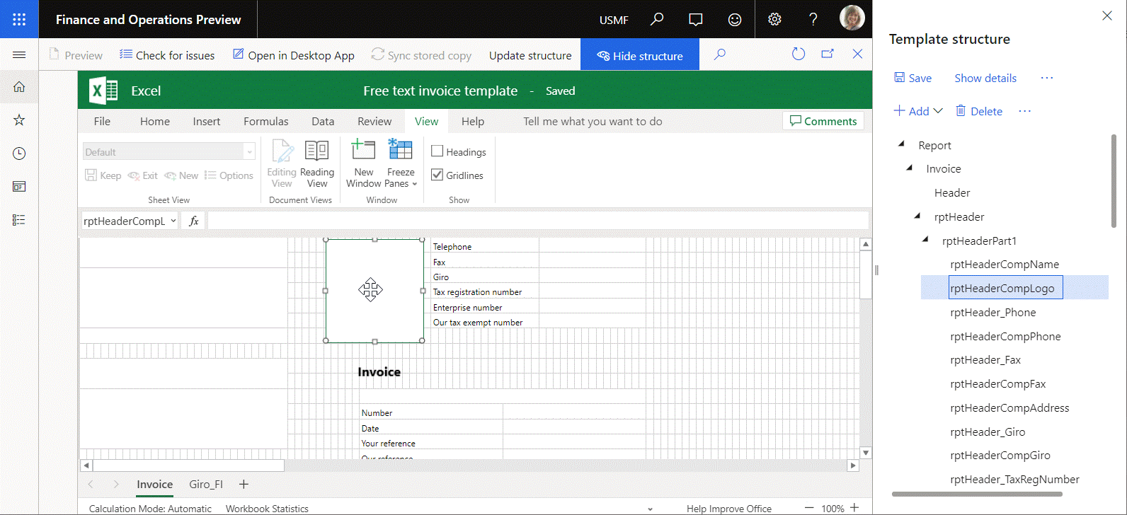 Screenshot of using the Business document management workspace to delete a picture from a business document template.