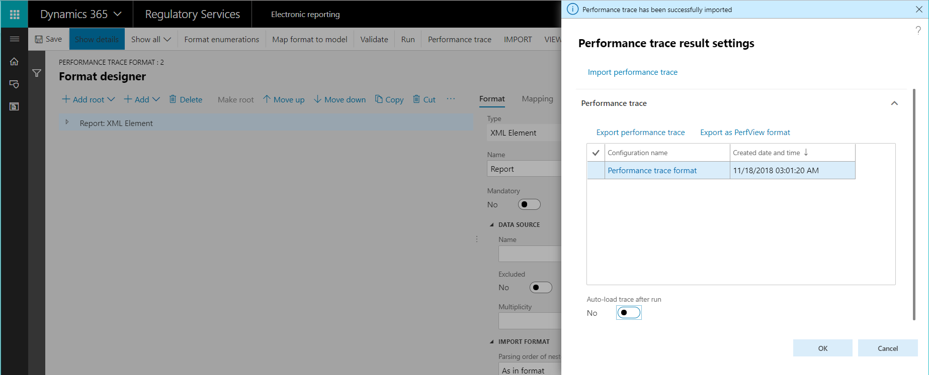 Screenshot of the Performance trace result settings dialog box in RCS.