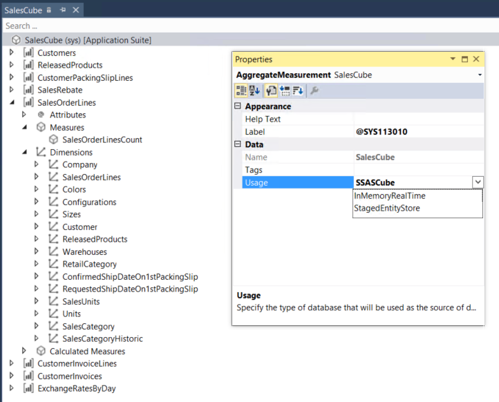 Screenshot of new StagedEntityStore usage property in Visual Studio.
