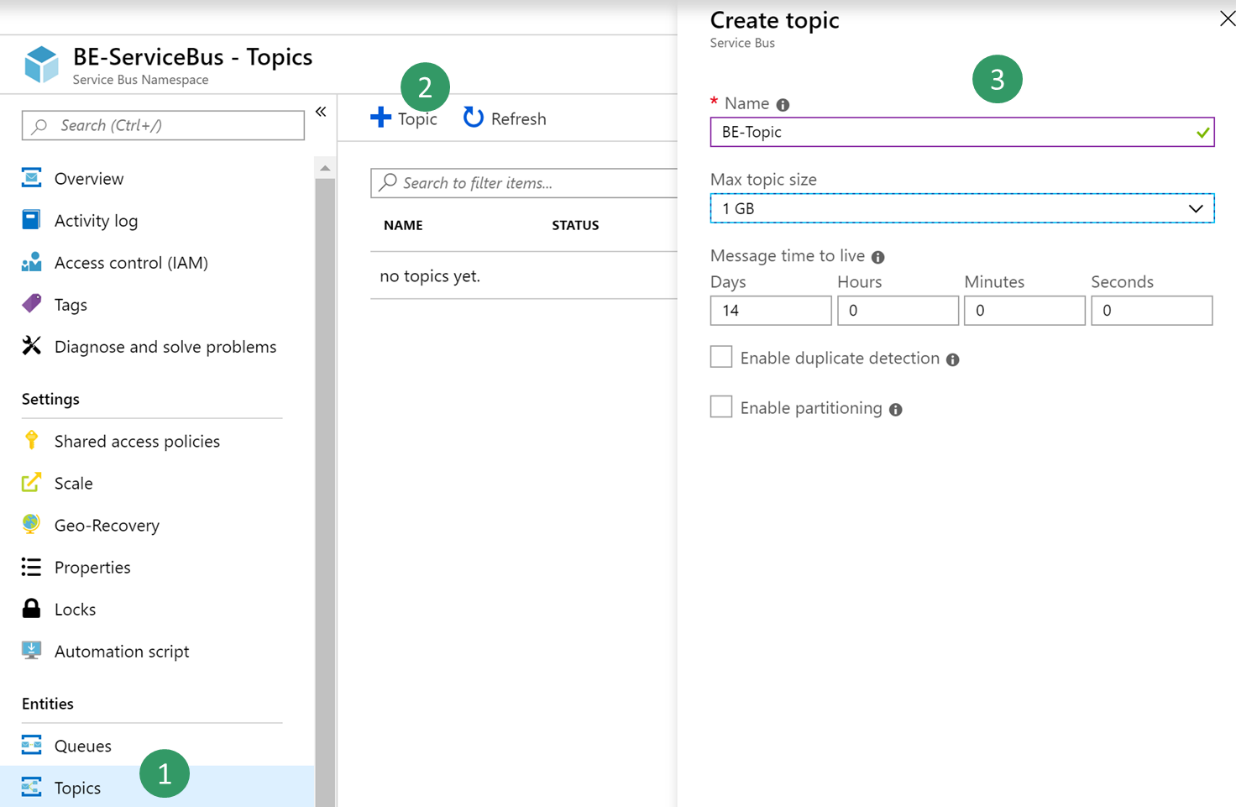 Screenshot of Service Bus Topic.