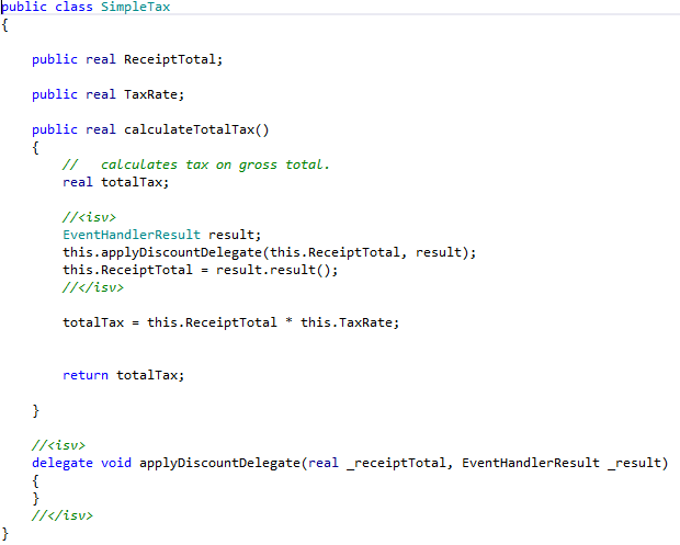 Screenshot of the SimpleTax class in the Application Foundation Layer.
