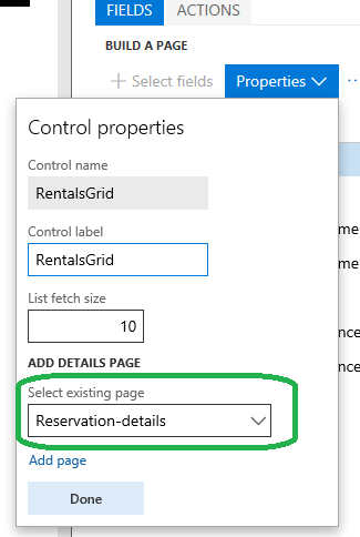 Screenshot of linking the list view page to the details view page.