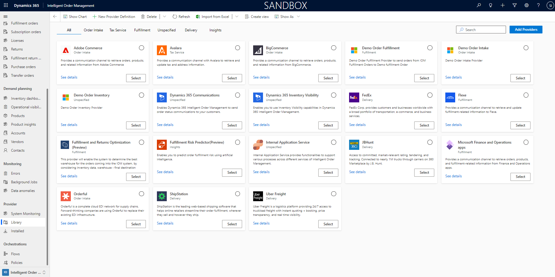 Screenshot of the Intelligent Order Management provider library.