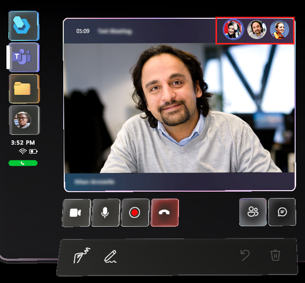 Screenshot of Meeting window with avatars highlighted. Screenshot of Meeting window with avatars highlighted.