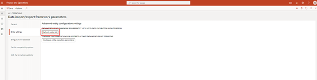 Screenshot of the refresh entity list option.
